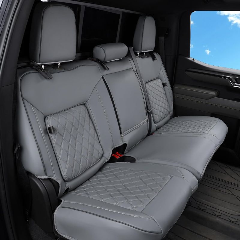 Photo 1 of TANDI Custom Fit Chevy Silverado & GMC Sierra Seat Covers with Faux Leather for 2019 2020 2021 2022 2023 2024 2025 Chevy Silverado & GMC Sierra 1500 & 2020-2025 2500HD 3500HD (Grey, Full Set (SG-A))
