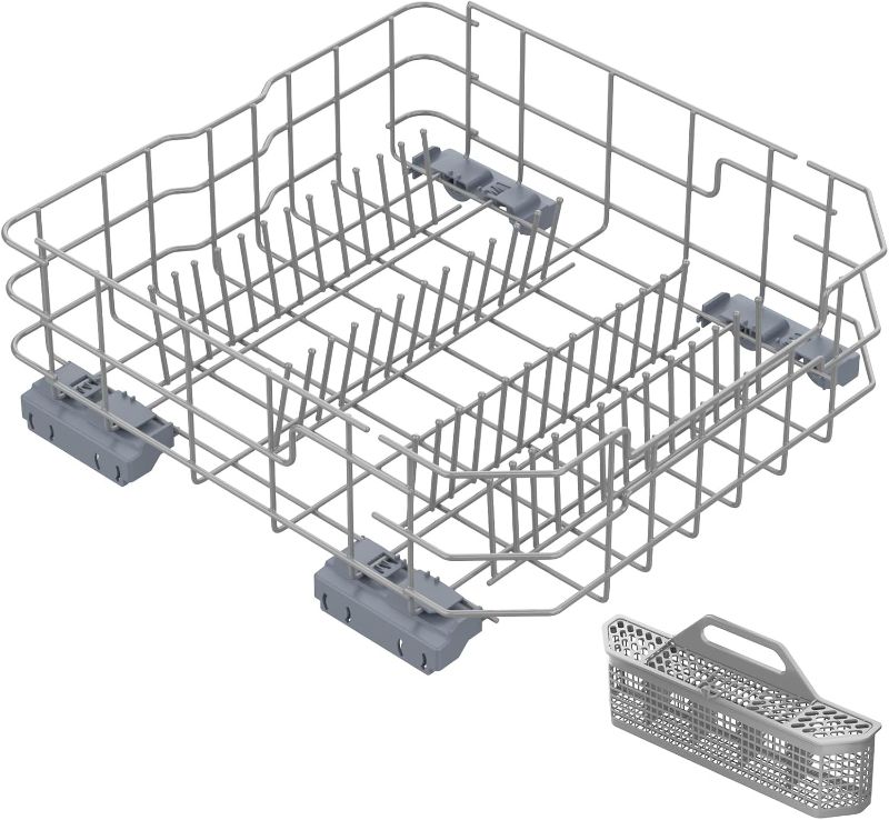 Photo 1 of UPGRADED WD28X26099 WD28X24396 Dishwasher Lower Rack Replacement Compatible with GE Dishwasher Rack Parts with WD28X10128 Dishwasher Silverware Basket & WD28X27241 Dishwasher Rack Roller Kit
