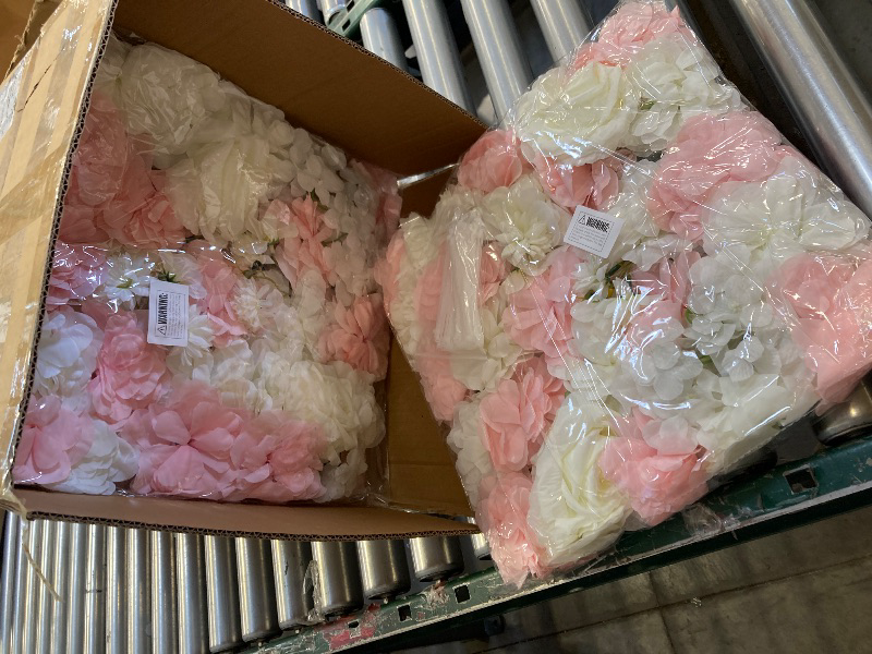 Photo 1 of FUHSY Pink Flower Wall Backdrop 3D Rose Flower Wall Panel 12 Packs 15 x 15 Inch Artificial Flower  