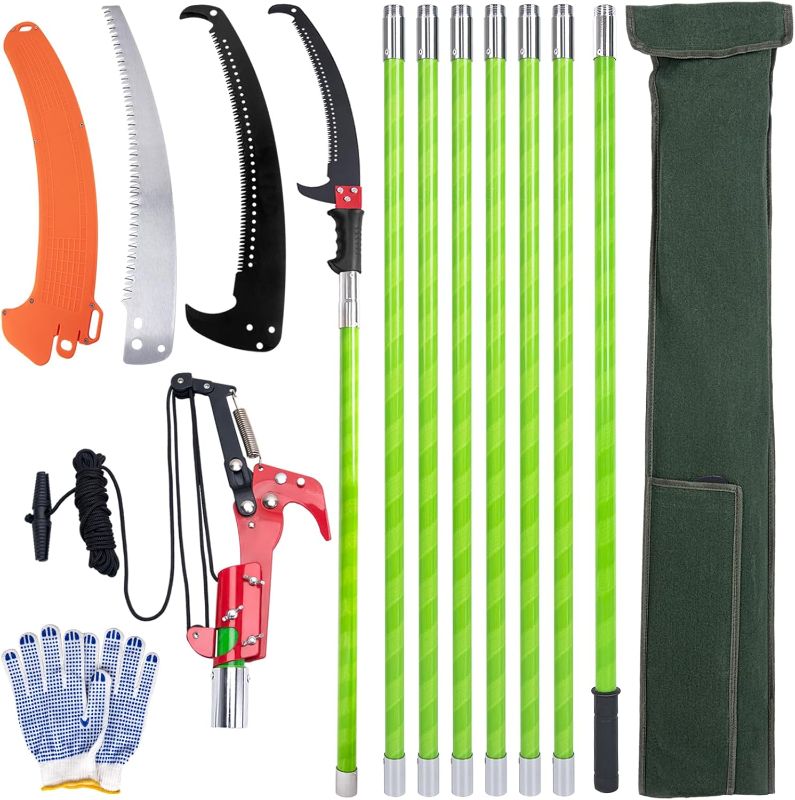 Photo 1 of Pole Saws for Tree Trimming, 7.3-27 ft Manual Pole Saw Extendable Tree Trimmer, Long Branch Trimmer Tree Pole Pruner Saw Blades and Scissors Set for Pruning Palms and Shrubs
