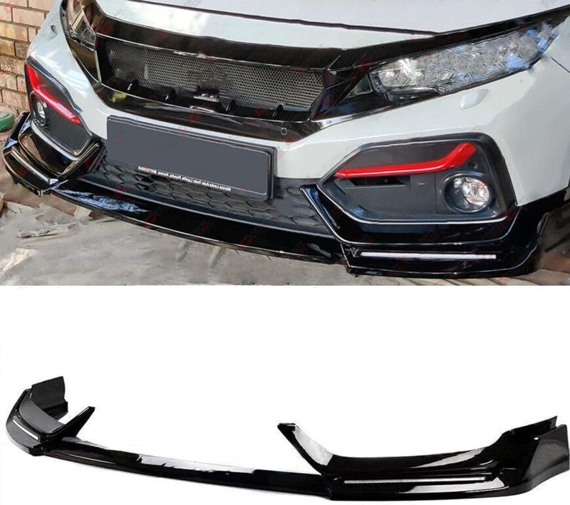 Photo 1 of Front Bumper Lip W/Light Hatchback Front Bumper Spoiler Compatible with 2017-2021 Honda Civic Air Dam Spoiler Splitter Chin Diffuser Protector Body Kit,Glossy Black