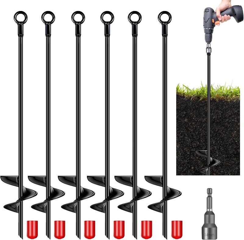 Photo 1 of 6 Pcs 30 Inch Auger Earth Anchor Shed Anchor Kit Spiral Blade Heavy Duty Shed Anchors Wind Stakes for Trailer, Shelters, Tents, Canopies, Trapping, Swing Sets