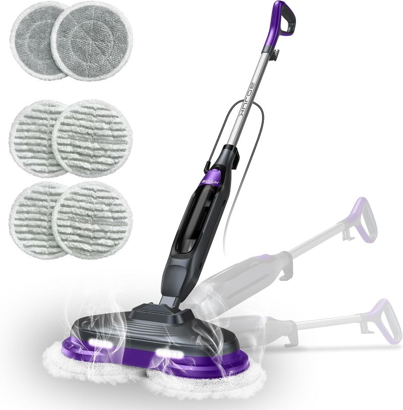 Photo 1 of Scrub & Steam Mop with Rotating Mop Pads, LED Headlights, 6 Scrub Pads, Large Tank, Swivel Steering, Effortless Scrubbing Hard Floor Cleaner Upgraded
