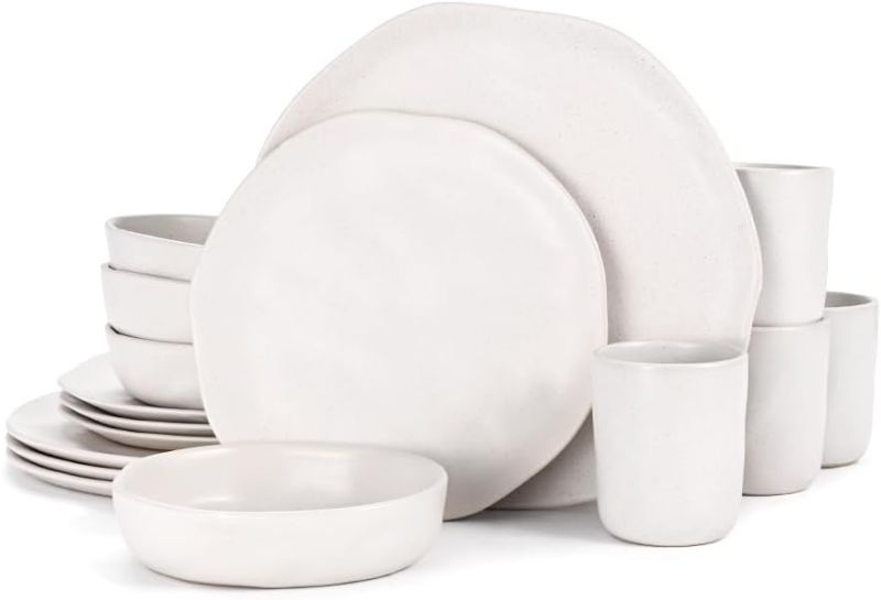 Photo 1 of Cabtnca Modern Ceramic Dinnerware Sets for 4, 16 Pieces Stoneware Plates and Bowls Sets, Highly Chip Scratch Resistant, Microwave & Dishwasher Safe Dish Set for Home Kitchen, Speckled White