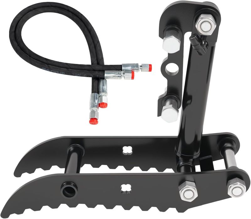 Photo 1 of Mini Excavator Hydraulic Thumb, 3-Hole with L-Shaped Bracket for Up to 3 Tons, Small Digger Attachment with 2 Hydraulic Hoses & Screws, Mini Excavator Thumb Clip
