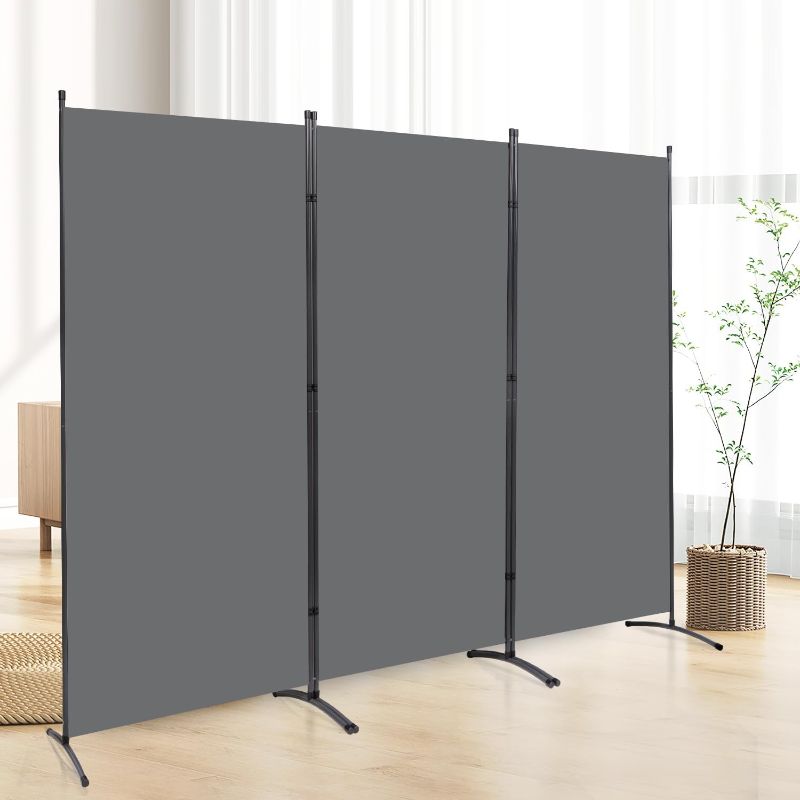 Photo 1 of RANTILA 3 Panel Room Divider, 6 Ft Tall Folding Privacy Screen Freestanding Room Partition Wall Dividers, 102''W x 20''D x 71''H, Grey