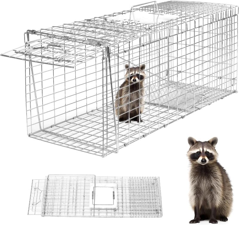 Photo 1 of Animal Trap 26"x10"x9" Cage Trap,Heavy Duty Folding Raccoon Traps Live Animal Cage Trap,Humane Catch and Release Stray Cats,Squirrels,Rabbits