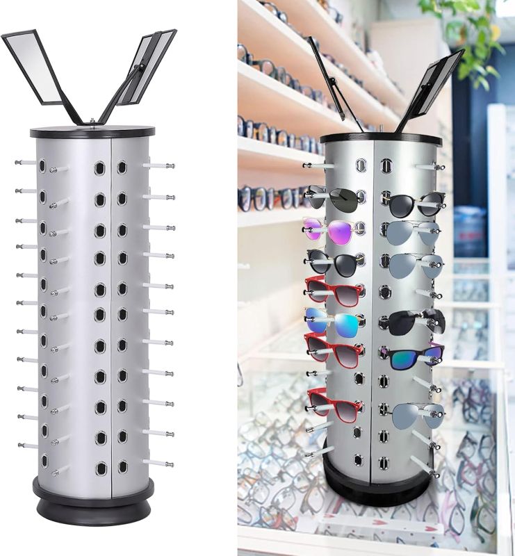 Photo 1 of      Sunglasses Organizer Holder Glasses Display Stand Sunglass Rack Holder W/ Mirror, 360° Rotating Hanging Hook Display Stands Carousel Holder for Home, Glasses Shop , Exhibition Display
