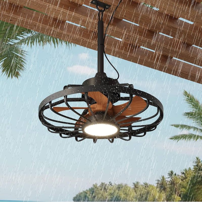Photo 1 of Zardon 20" Outdoor Ceiling Fan with Light and Remote Control, Waterproof Farmhouse Hanging Ceiling fans for Patio Gazebo Porch Pergola, 6 Speeds, Brown
