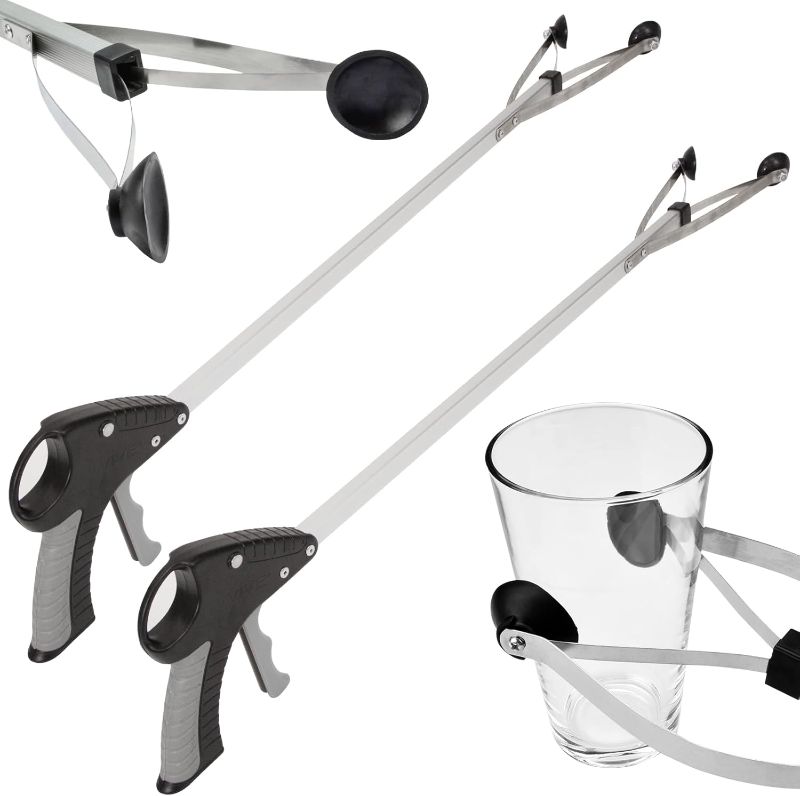 Photo 1 of Vive Suction Cup Grabber Reacher 32" (2 Pack) - Elderly Grab It Reaching Pickup Tool Heavy Duty for Seniors - Trash, Sticks, Litter Picker Upper - Extra Long Reach Handle & Handy Extension Arm Claw
