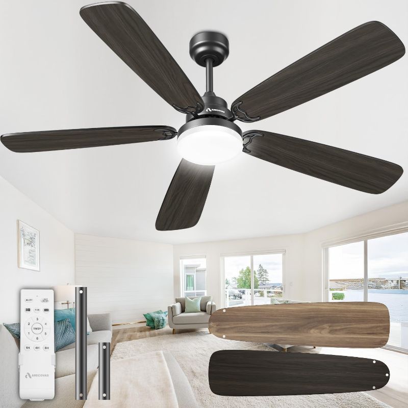 Photo 1 of Ceiling Fans with Lights and Remote, 52 Inch Modern Ceiling Fan with Light, Downrod & Flush Mount, Quiet DC Motor, Dual Finish 5 Blades Ceiling Fan for Bedroom Living Room Farmhouse Indoor
