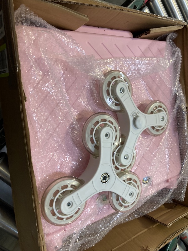 Photo 1 of Foldable Rolling Cart for Stair Climbing: Rolling Crate for Grocery File Office Book (Pink)
