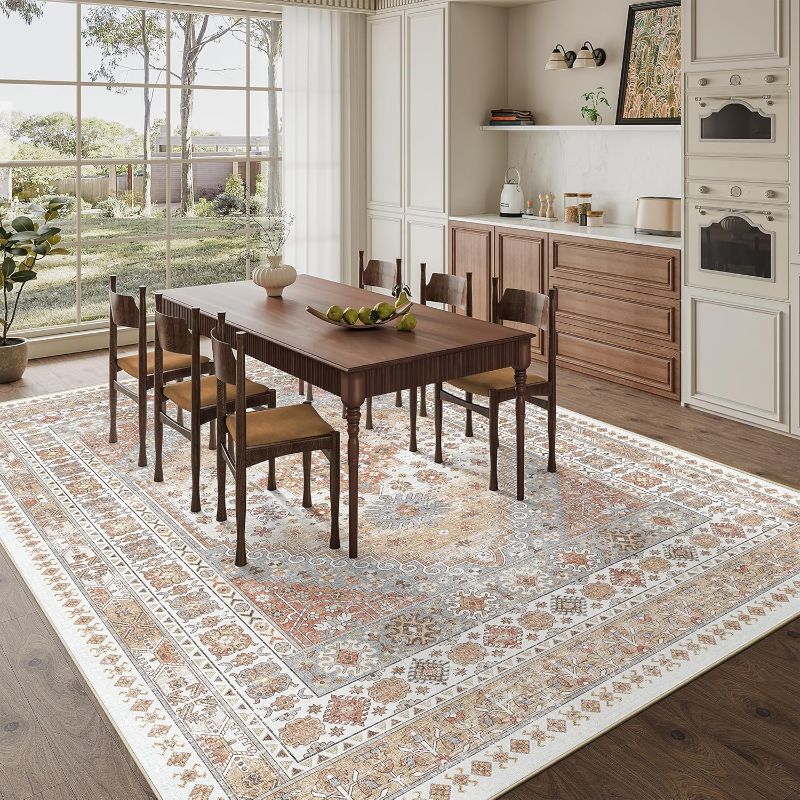 Photo 1 of zesthome 9x12 Area Rugs,Stain Resistant Washable Rug,Ultra-Thin Rugs for Living Room,Bedroom,Non-Slip Backing Home Decor Large Area Rug (Orange,9'x12')
