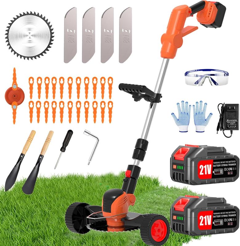 Photo 1 of Electric  Wacker Eater Cordless Battery Powered, Weed Trimmer 4.0Ah Lightweight No-String with 2 Battery Operated & Wheels, 3 in 1 Stringless Grass Trimmer/Edger/Brush Cutter for Garden Yard Lawn