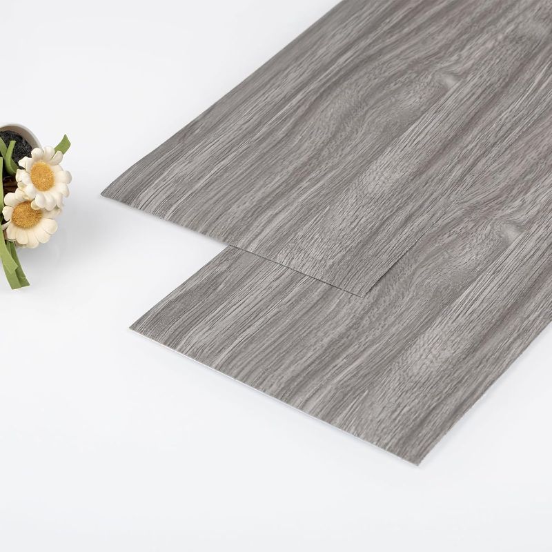 Photo 1 of Grey Wood Look Peel and Stick Floor Tile, Vinyl Flooring Waterproof and Self-Adhesive Floor Tiles, Ideal for Bathroom, Kitchen, Laundry Room and RV (36 x 6inch)
