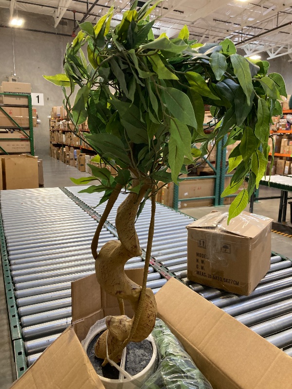 Photo 1 of GarveeHome Ficus Artificial Tree with Curved Trunk?5 Feet Faux Plant Fake Silk Trees with White Pot, Fake Ficus Tree for Home Decor, Artificial Plants Indoor for Office Living Room
