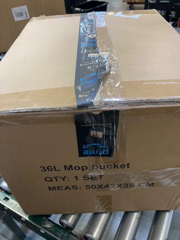 Photo 1 of 38 Qt Commercial Mop Bucket with Side Press Wringer on Wheels and Mops Set for Floor Cleaning,Including 1 Industrial Mop and Wet Floor Caution Sign,Yellow,Beyoco
