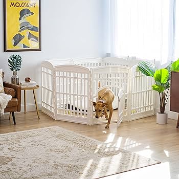 Photo 1 of IRIS USA 34" 8-Panel Dog Playpen, 63 x 63 x 35, Puppy Fence, Puppy Playpen, Dog Play Pen Indoors, Pet Fence, Puppies/Small Dogs, Creme