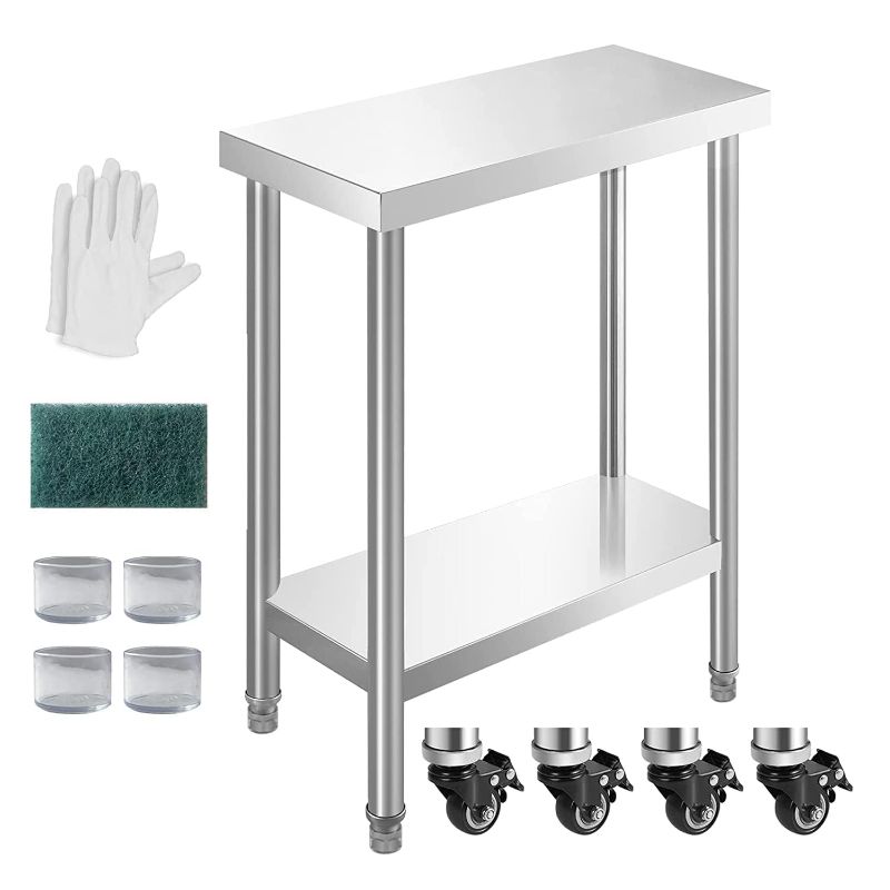 Photo 1 of NSF 24x12 Inches Stainless Steel Table for Prep & Work with Caster, Metal Commercial Kitchen Table with Under Shelf and AdjustableTable Foot for Restaurant, Hotel, Home Kitchen, Coffee Station
