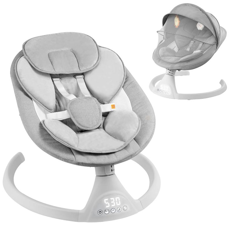 Photo 1 of Baby Swings for Infants, Portable Baby Swing with 5-Point Harness, Remote Control, Music Speaker, Babys Swing for Infants to Toddler with 3 Timing Functions and 5 Swing Speeds
