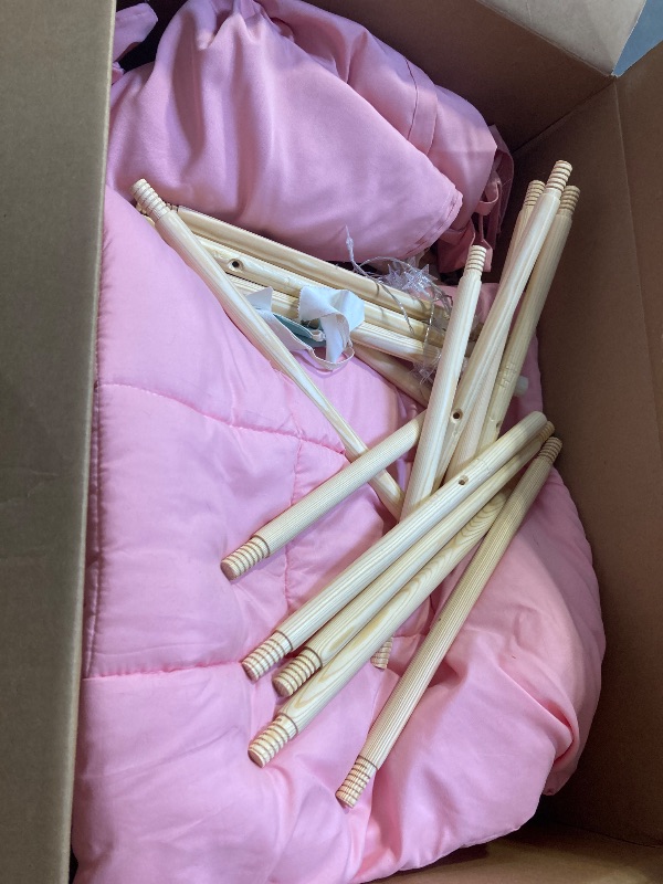 Photo 1 of WIRHAO Teepee Tent for Kids with Padded Mat Cotton Canvas Kids Tent with Pompom for Toddlers Indoor Play Tent for Girls Boys with Stars Lights, Carry Bag, Banner Flag (Pink)