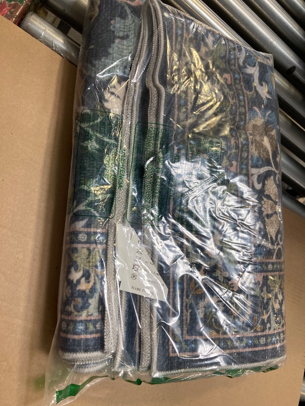 Photo 1 of 3x6 Washable Entryway Area Rugs: Vintage Easy to Clean Kitchen Rug Runner Soft Non Slip Floor Mat Indoor Farmhouse Carpet for Bathroom Living Room Bedroom Printed Hallway Runners(3x6 Floral/Blue)