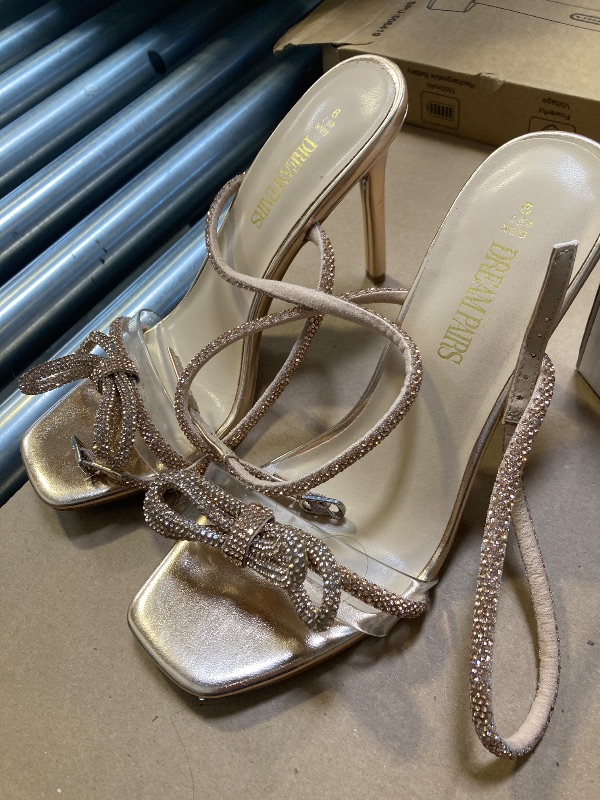 Photo 1 of DREAM PAIRS Women's Double Bowknots Crystal Sandals Clear Slingback Heels Square Toe Shoes for Party Wedding,Size 9,Champagne,SDHS2389W