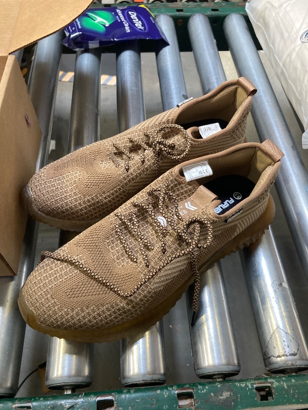 Photo 1 of Furuian Steel Toe Shoes for Men Women Comfortable Non Slip Men's Safety Steel Toe Sneakers Industrial Warehouse Contstruction Work Shoes for Men Brown 9.5
