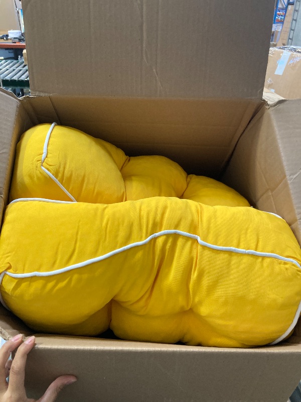 Photo 1 of HARBOREST Outdoor Chair Cushions Set of 2, Tufted Patio Chair Cushions with Ties, Square Corner Outdoor Cushions for Patio Furniture, Lawn Chairs, Wicker Chairs, 19" x 19" x 5", Yellow
