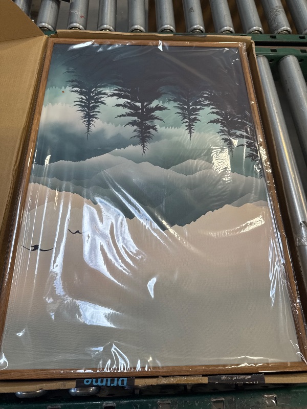 Photo 1 of Ausril Misty Forest Framed Canvas Wall Art Set, Boho Mountain Landscape Wall Decor, Pine Tree Wall Painting, Nature Sunrise Art Prints for Living Room, Bedroom, Dining Room, Office - Large 16"x24"x3
