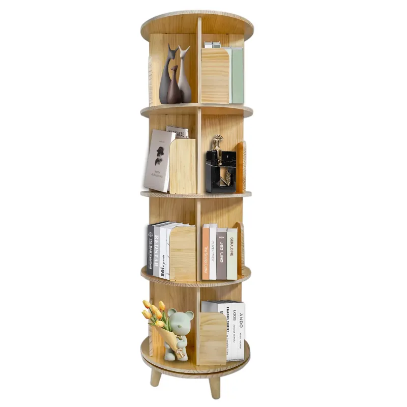 Photo 1 of CHEERFUN 4-Layer Rotating Bookcase 360° Rotating Display Rack Pine Wood Bookshelf for Home & Office