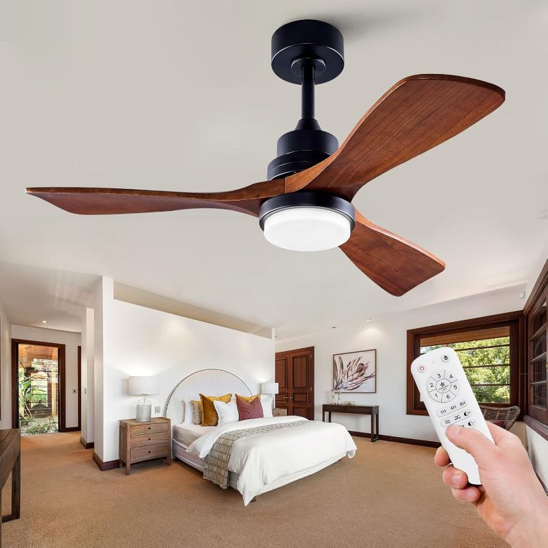 Photo 1 of 42 Inch Outdoor Ceiling Fans with Lights and Remote, Dimmable 3 Blade Wood Outdoor Ceiling Fans for Patios, Black Walnut Bedroom Ceiling Fan with Light, DC Motor