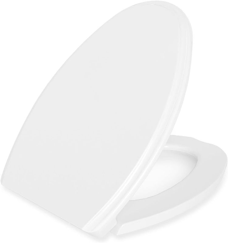 Photo 1 of Elongated(Oval) Toilet Seat, Quick-Attach Hardware Metal Hinges, Heavy Duty, Slow Soft and Quiet Close, Durable and Sturdy, Easy to clean, Fits Elongated(Oblong) Toilets, White(18.5?)