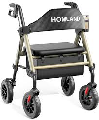 Photo 1 of Walkers for Seniors with Seat, Foldable Rollator Walker, Reinforced Aluminum Frame, 8" Big Rubber Wheels for All Terrain, Height Adjustable LightweighT 