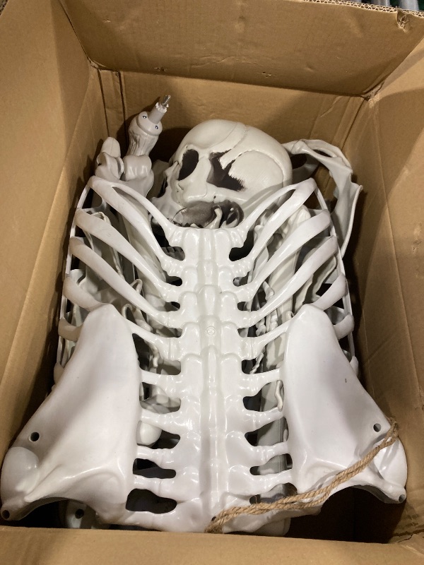 Photo 1 of 5 Ft Skeleton Halloween Decorations, Full Body Life-Size Skeleton Prop with Movable Joints for Halloween Decorations Outdoor Yard Haunted House Prop Decorations