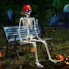 Photo 1 of 5 Ft Skeleton Halloween Decorations, Full Body Life-Size Skeleton Prop with Movable Joints for Halloween Decorations Outdoor Yard Haunted House Prop Decorations