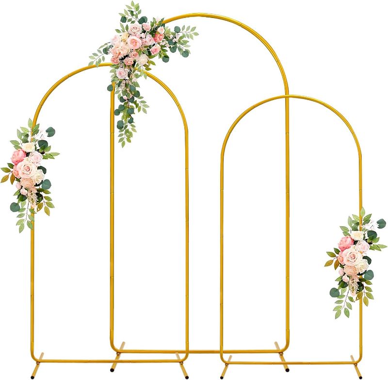 Photo 1 of 3 Pack Wedding Arch Backdrop Stand, Gold Metal Balloon Arch Stand