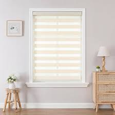 Photo 1 of Joydeco Cordless Zebra Blinds for Windows, Dual Layer Light Control Window Blinds with Light-Proof Aluminum Cover, Free-Stop Roller Shades for Home & Office (Beige 35"X75") 