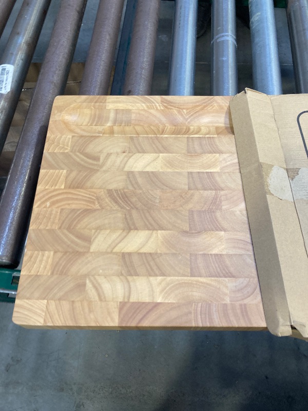Photo 1 of Wooden Butcher Block End Grain Cutting Board - 17x13x1.5in Reversible Multipurpose Chopping Board with Juice Groove, Cracker Holder & Inner Handles