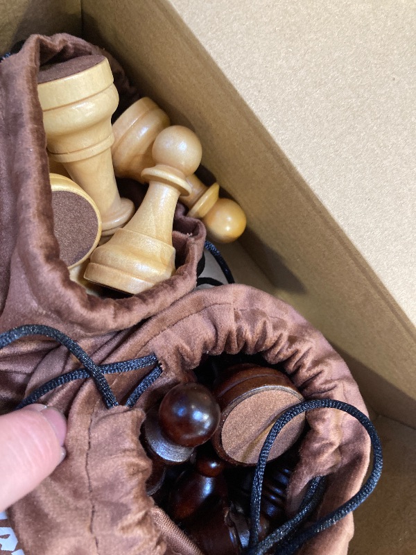 Photo 1 of Vamslove Wooden Chess Pieces Large 4.5'' King Set of 32 Luxury Staunton Wood Chessmen for Chess Game Board (Chess Pieces Only), Velvet Storage Bags Included