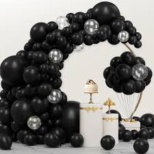 Photo 1 of JOYIN 150 Pcs Black Balloons, Different Sizes 18 12 10 5 Inch White Latex Balloon Arch Kit with Instruction for Birthday Decoration Party Graduation Wedding Holiday