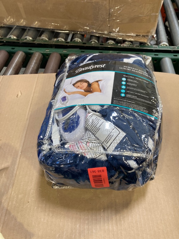 Photo 1 of Beautyrest Ogee Printed Plush Electric Blanket for Cold Weather, Fast Heating, Auto Shut Off, Virtually Zero EMF, Multi Heat Setting, UL Certified, Machine Washable, Teal Oversized Throw 60x70