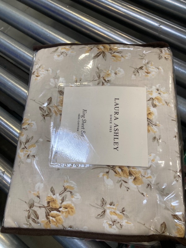 Photo 1 of Laura Ashley - Queen Sheets, Soft Sateen Cotton Bedding Set, Sleek, Smooth, & Breathable Home Decor (Little Darlings Beige, Queen)