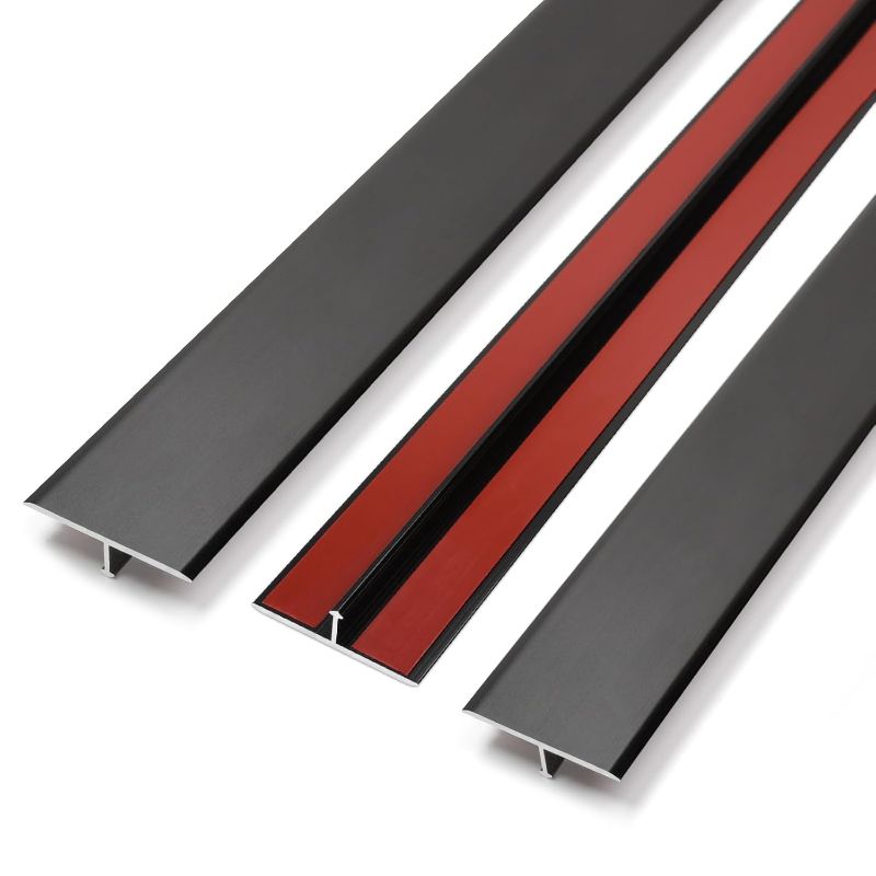 Photo 1 of Aluminum T Molding Floor Transition Strip Self Adhesive, Door Threshold Strip, Edge Trim for Laminate Wood Tile Vinyl, Floor Divider for Joining Flooring Gaps (3pcs, 36 x 1.2 in, Black)
