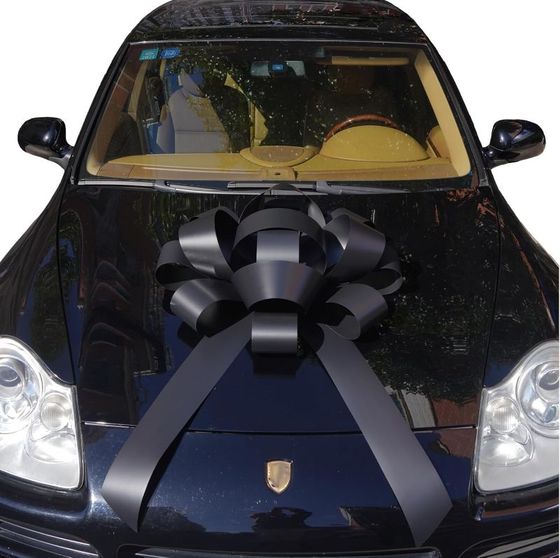 Photo 1 of 30" Giant Car Bow - Black | Big Gift Wrapping Bow with Non Scratch Magnet Base for Large Gift Decoration, Weather Resistant and Waterproof Vinyl Magnetic Big Car Bow (1 Pack)
