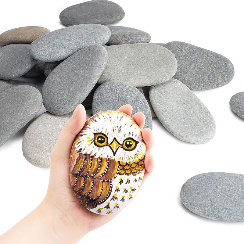 Photo 1 of Simetufy 30 Pcs Extra Large 4-5 Inch Rocks for Painting, Flat Smooth River Stones for Art, Mandala, Natural Rocks to Paint for Kindness Stones Kids Craft
