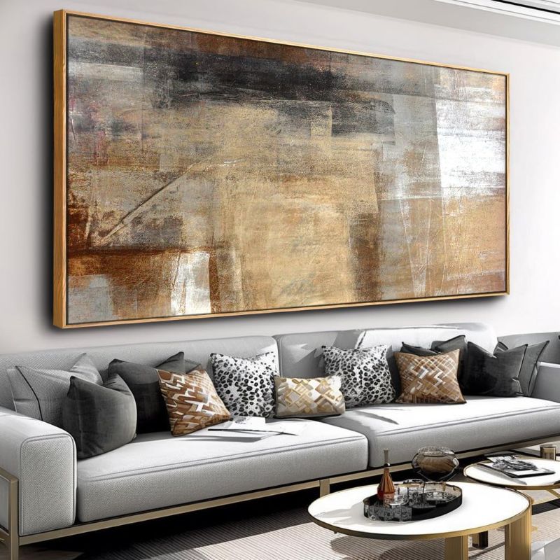Photo 1 of Wall Art Abstract Wall Decor Yellow Black Ink Canvas Painting Modern Artwork for Living Room Bedroom Dining Room Home Office Decor 20"x40" with Framed
