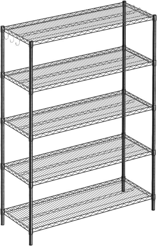 Photo 1 of 5-Shelf Adjustable Metal Shelf Wire Shelving Unit Heavy Duty Storage Rack Display Shelf for Office,Kitchen,Bedroom,Bathroom,Laundry,Pantry Basement,Garage(Black,48" L x 18" W x 72" H)
