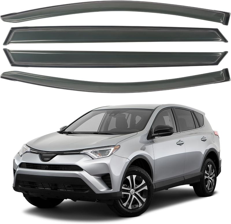 Photo 1 of 2013-2018 Tape-On Rain Guards Side Window Deflector Visors for Toyota RAV4 LE XLE SE Limited Platinum Black 2014 2015 2016 2017
