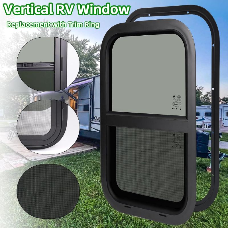 Photo 1 of RV Camper Windows,RV Windows for Cargo Trailer Utility Travel Trailer Cargo Van Truck SUV 12"W x 24"H, Vertical Sliding Replacement Fit 15/16" or 1-3/8" Thick Wall,Allow Error 1/16",DOT Approved
